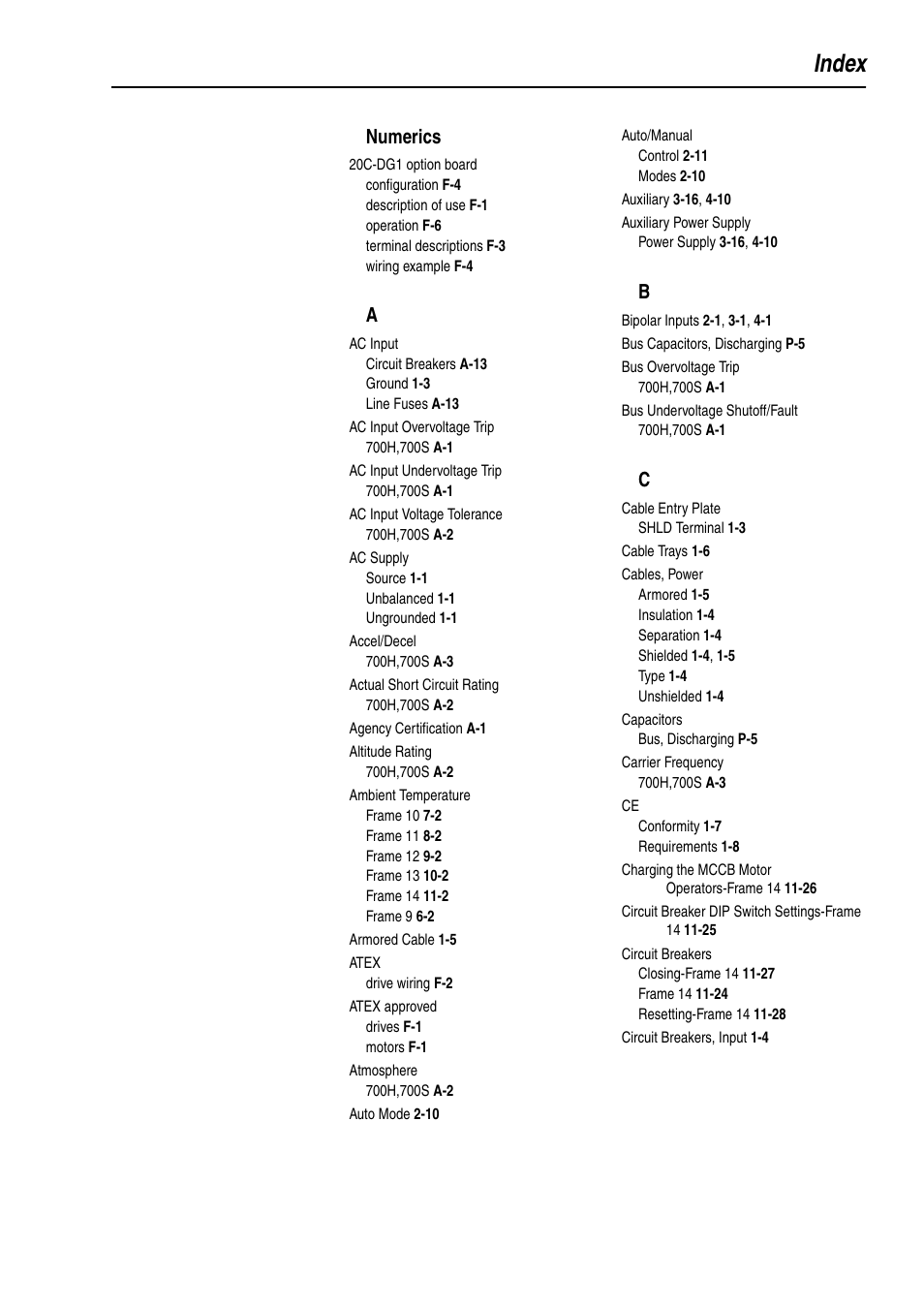 Index | Rockwell Automation 20D PowerFlex 700H and 700S Frame 9-14 Drives Installation - A4 Size User Manual | Page 235 / 242