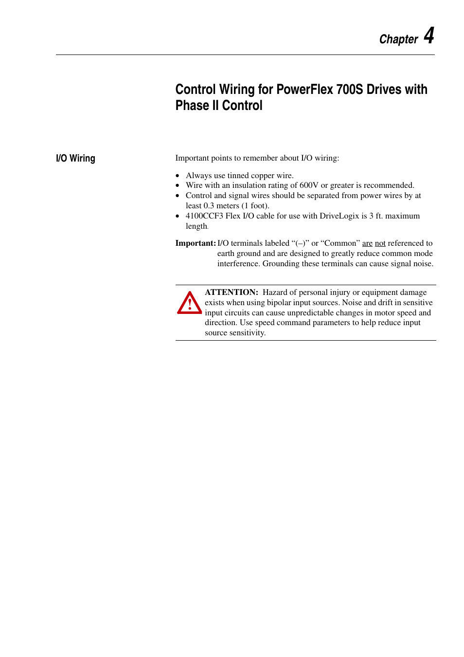 Chapter 4, I/o wiring, I/o wiring -1 | Rockwell Automation 20D PowerFlex 700H and 700S Frame 9-14 Drives Installation - A4 Size User Manual | Page 59 / 242