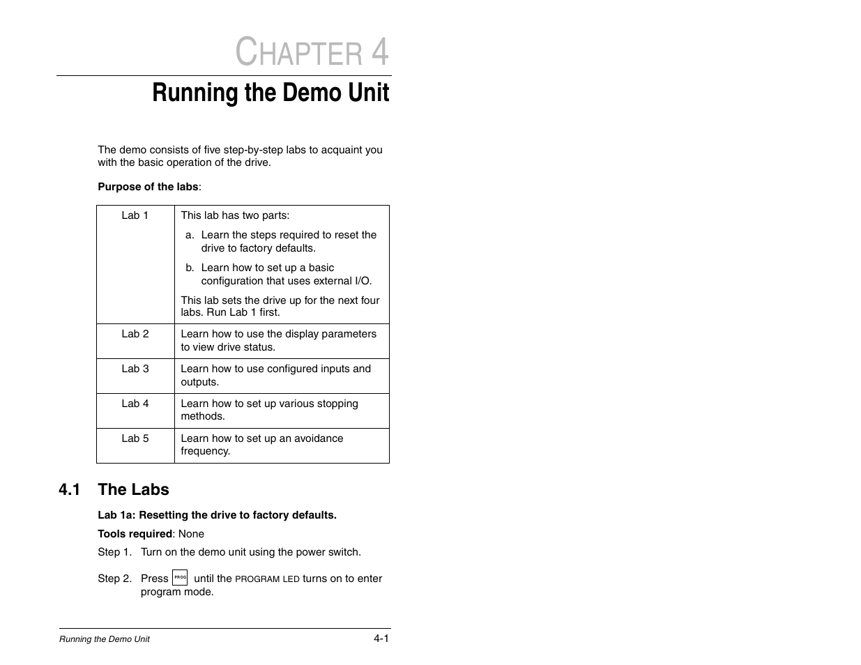 Running the demo unit, The labs, Hapter | 1 the labs | Rockwell Automation SP120 AC Drive Demo Unit User Manual | Page 13 / 26