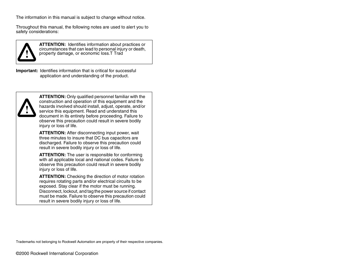 Important user information | Rockwell Automation SP120 AC Drive Demo Unit User Manual | Page 2 / 26