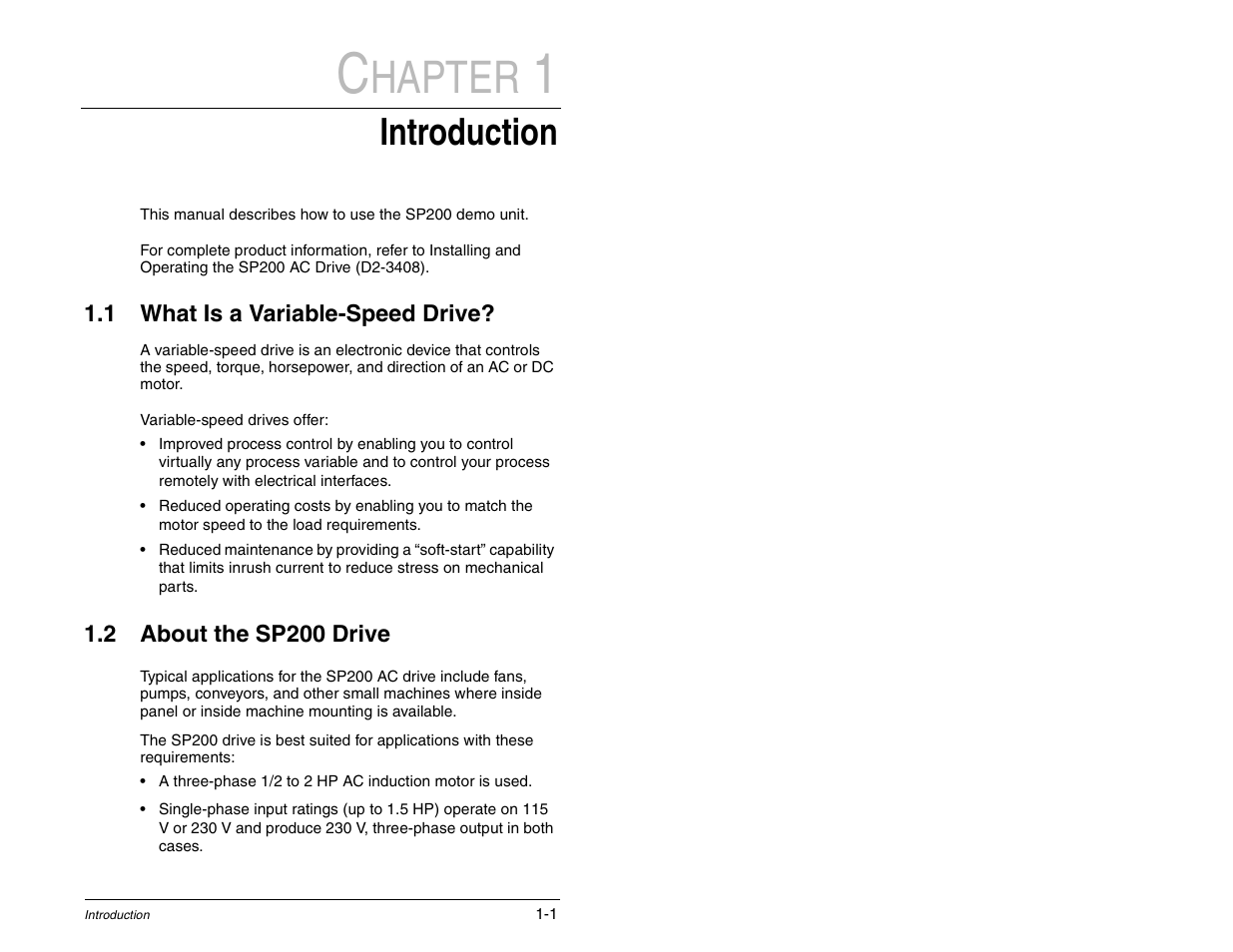 Introduction, What is a variable- speed drive, About the sp200 drive | Hapter | Rockwell Automation SP120 AC Drive Demo Unit User Manual | Page 5 / 26