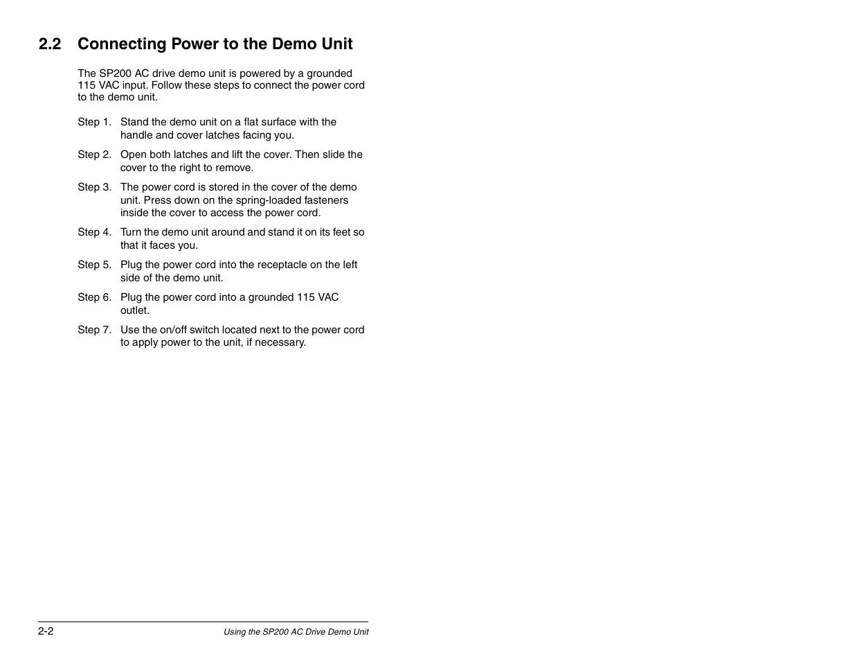 Connecting power to the demo unit, 2 connecting power to the demo unit | Rockwell Automation SP120 AC Drive Demo Unit User Manual | Page 8 / 26