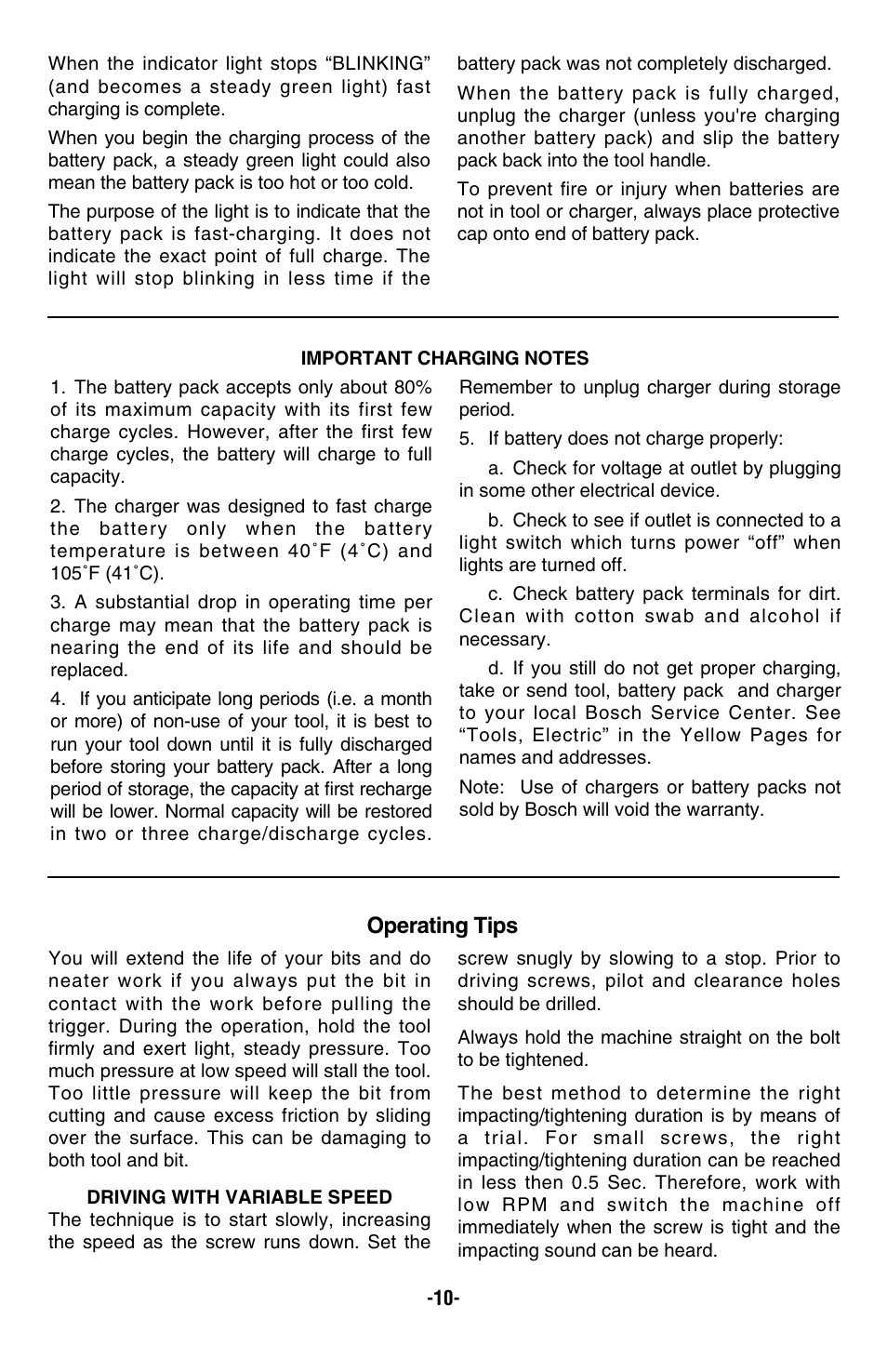 Operating tips | Bosch 23612 User Manual | Page 10 / 14
