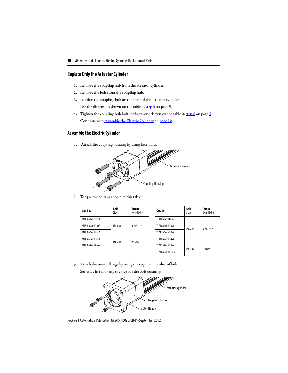 Replace only the actuator cylinder, Assemble the electric cylinder | Rockwell Automation TLAR Electric Cylinders Replacement  User Manual | Page 10 / 20