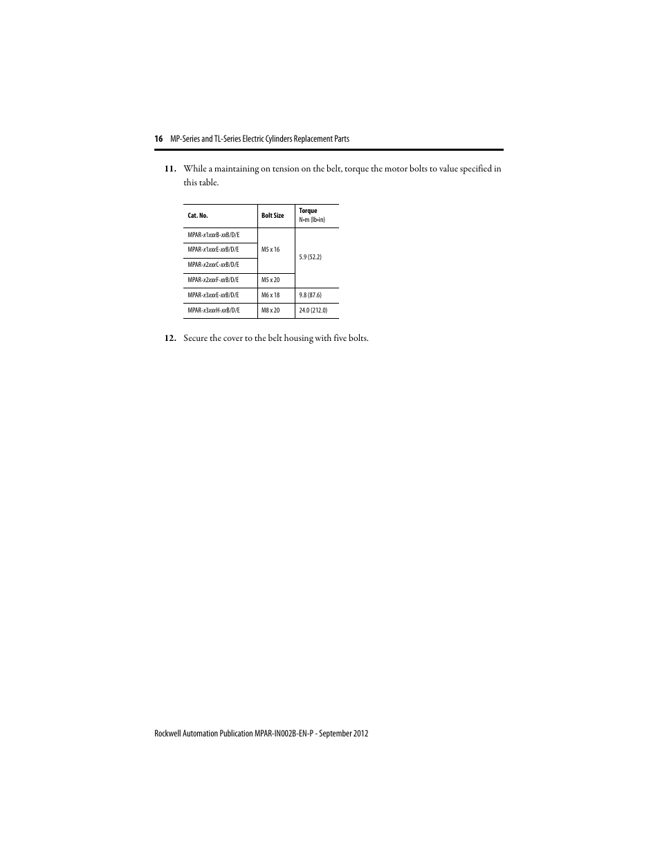 Rockwell Automation TLAR Electric Cylinders Replacement  User Manual | Page 16 / 20