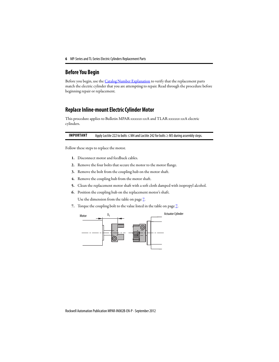 Before you begin, Replace inline-mount electric cylinder motor | Rockwell Automation TLAR Electric Cylinders Replacement  User Manual | Page 6 / 20
