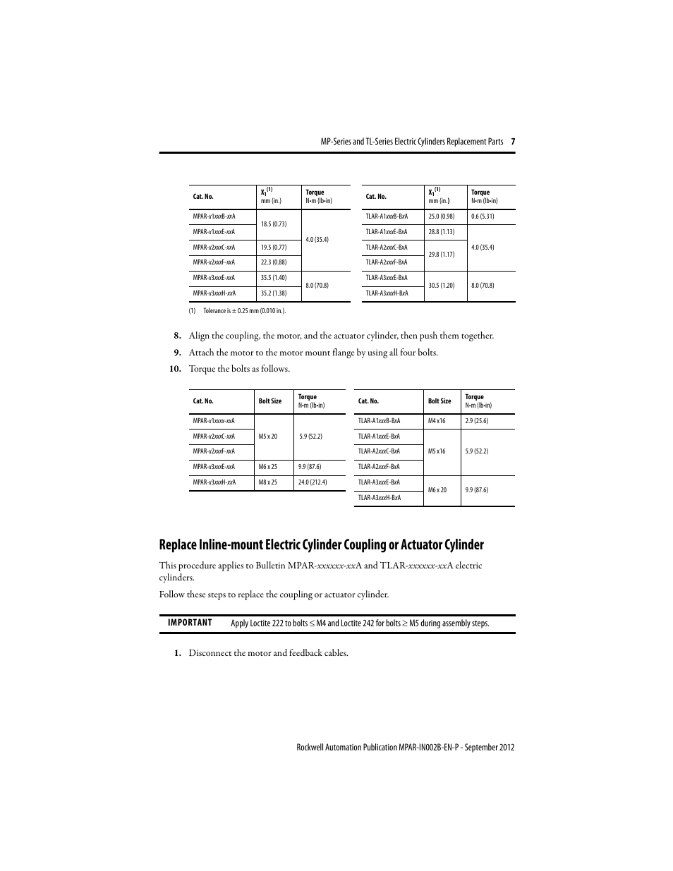 Rockwell Automation TLAR Electric Cylinders Replacement  User Manual | Page 7 / 20