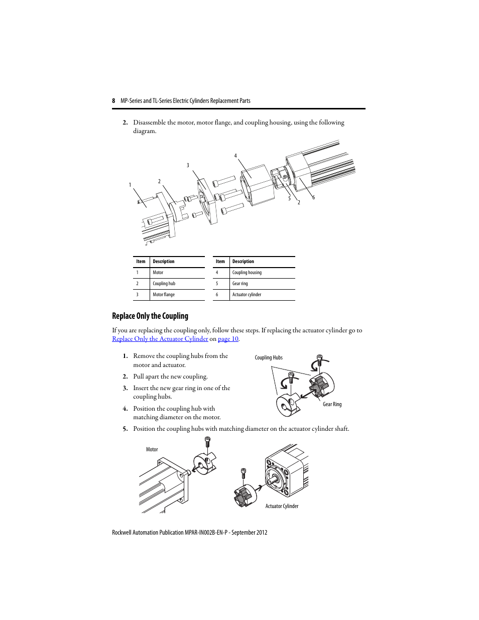 Replace only the coupling | Rockwell Automation TLAR Electric Cylinders Replacement  User Manual | Page 8 / 20