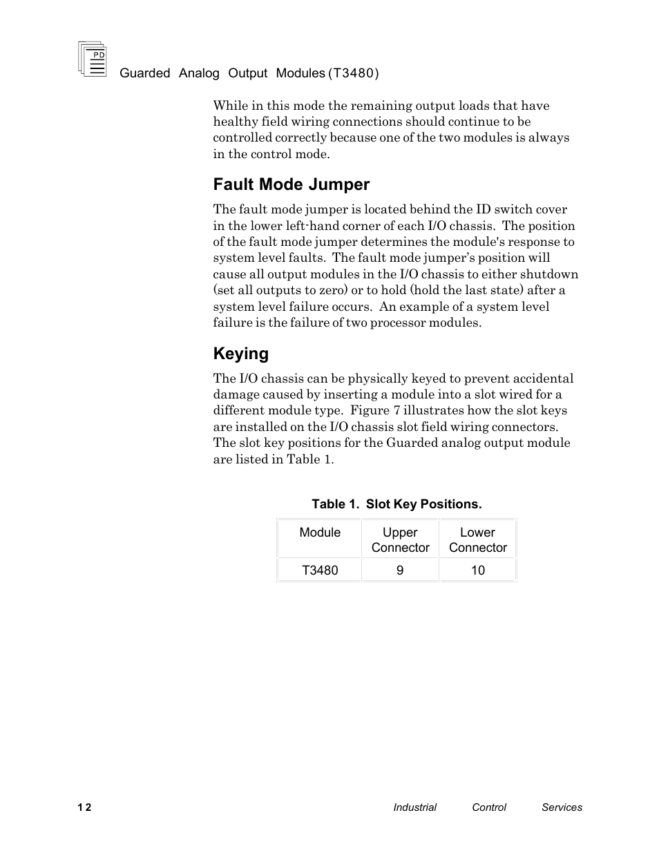 Fault mode jumper, Keying | Rockwell Automation T3480 ICS Regent Guarded Analog Output Modules User Manual | Page 12 / 28