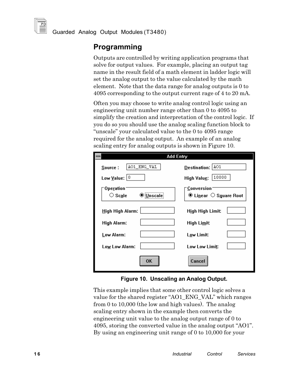 Programming | Rockwell Automation T3480 ICS Regent Guarded Analog Output Modules User Manual | Page 16 / 28