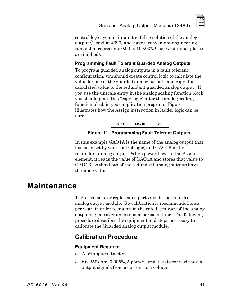 Maintenance, Calibration procedure | Rockwell Automation T3480 ICS Regent Guarded Analog Output Modules User Manual | Page 17 / 28