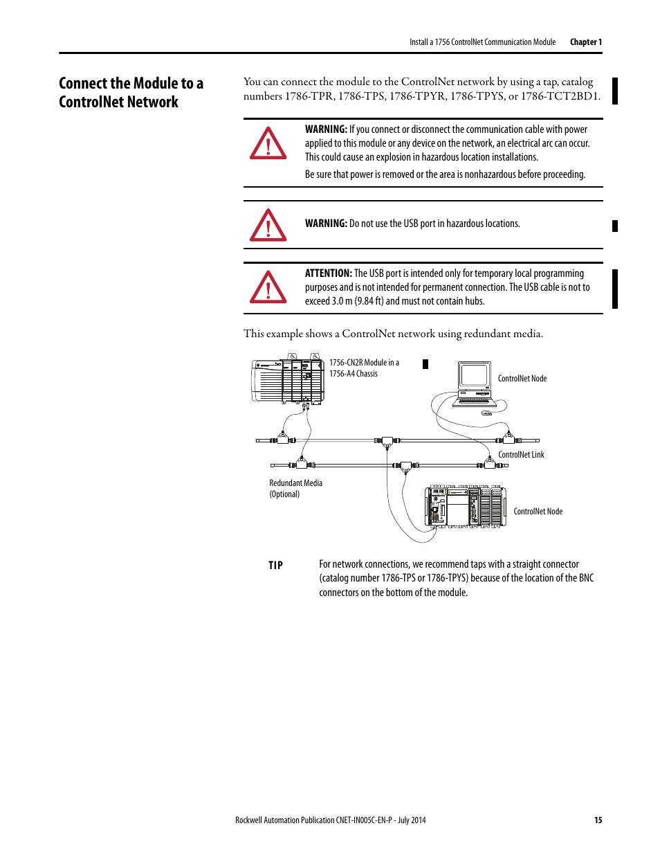 Connect the module to a controlnet network | Rockwell Automation 1768-CNxxx ControlNet Communication Modules User Manual | Page 15 / 58