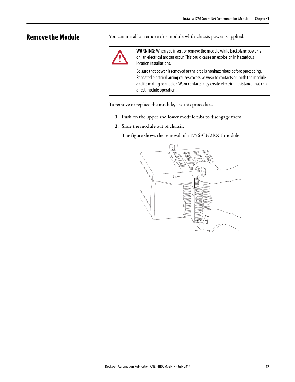 Remove the module | Rockwell Automation 1768-CNxxx ControlNet Communication Modules User Manual | Page 17 / 58