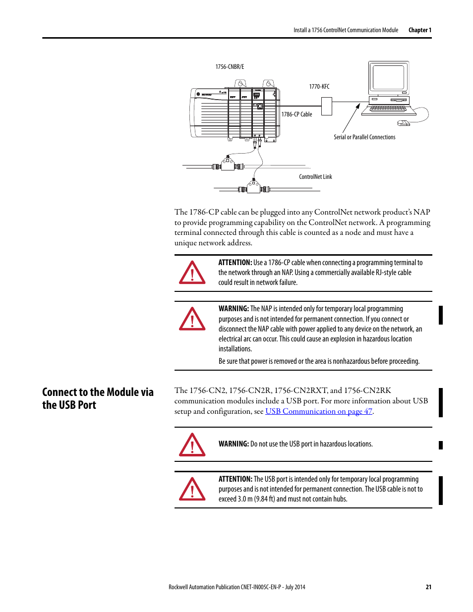 Connect to the module via the usb port | Rockwell Automation 1768-CNxxx ControlNet Communication Modules User Manual | Page 21 / 58