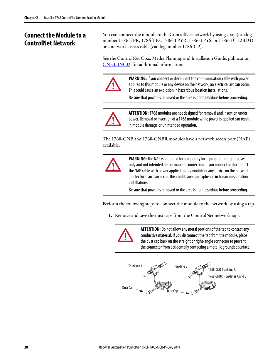 Connect the module to a controlnet network | Rockwell Automation 1768-CNxxx ControlNet Communication Modules User Manual | Page 28 / 58