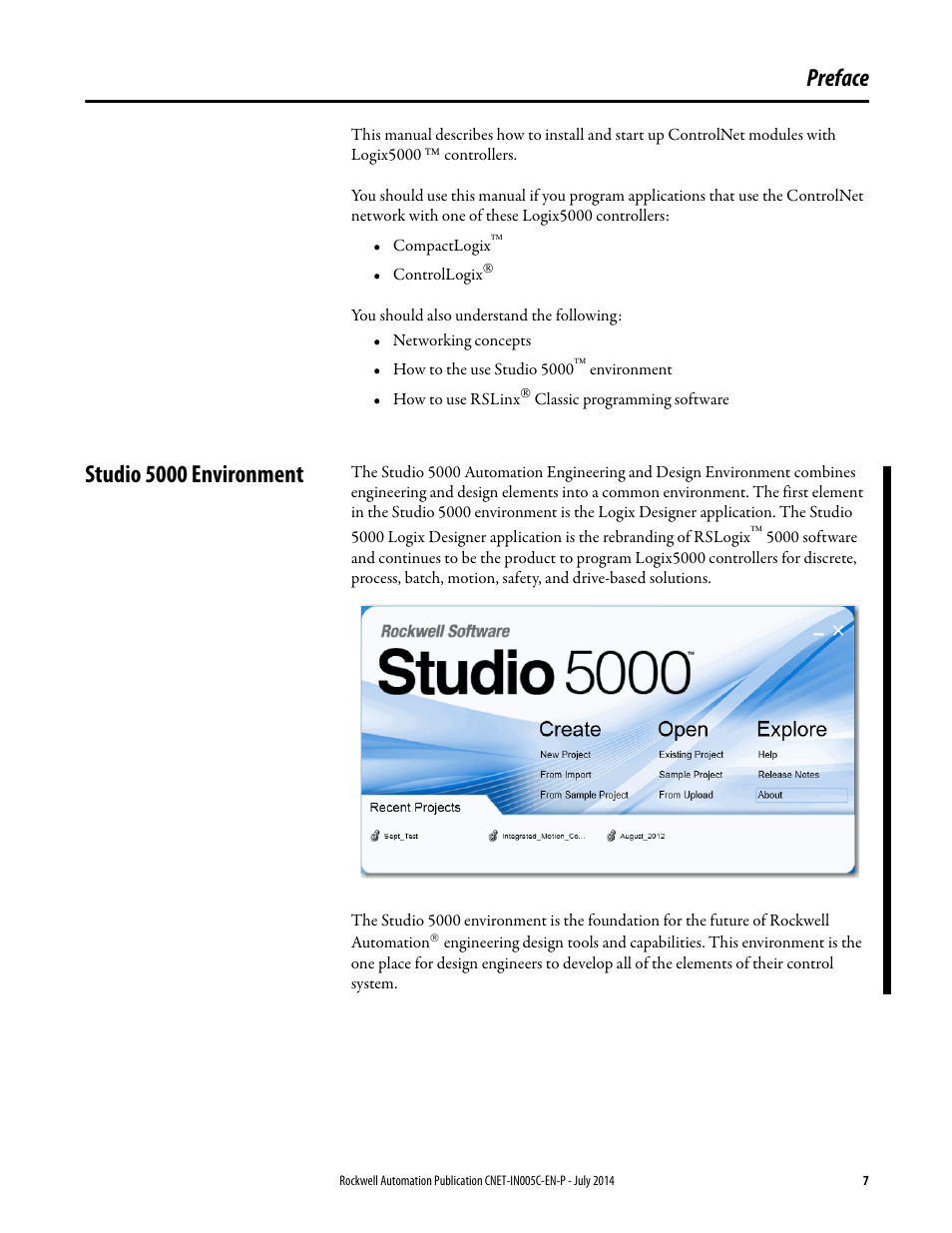 Preface, Studio 5000 environment | Rockwell Automation 1768-CNxxx ControlNet Communication Modules User Manual | Page 7 / 58