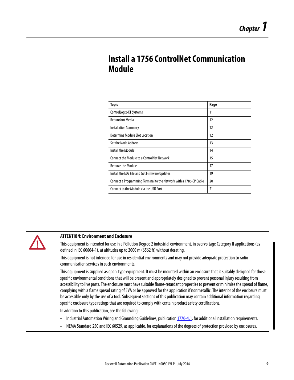 1 - install a 1756 controlnet communication module, Chapter 1, Install a 1756 controlnet communication module | Chapter | Rockwell Automation 1768-CNxxx ControlNet Communication Modules User Manual | Page 9 / 58