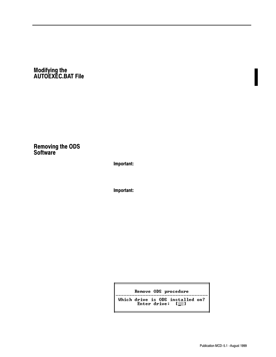 Modifying the autoexec.bat file, Removing the ods software | Rockwell Automation 8520-OM Offline Development System Software User Manual | Page 20 / 100