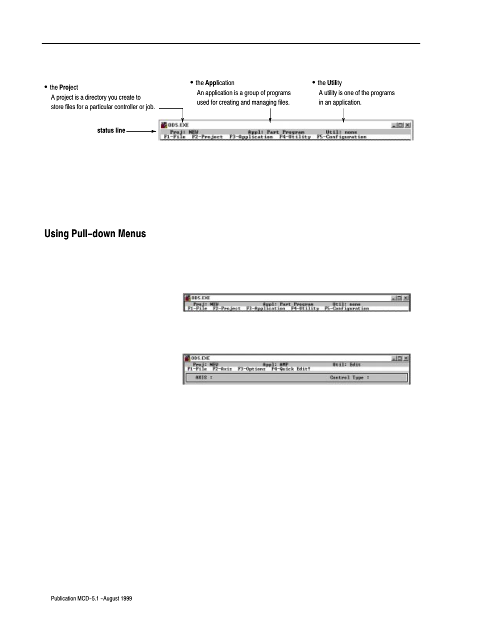 Using pull-down menus | Rockwell Automation 8520-OM Offline Development System Software User Manual | Page 27 / 100