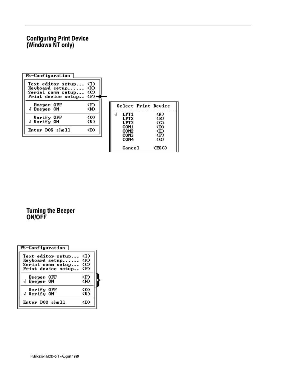 Configuring print device (windows nt only), Turning the beeper on/off | Rockwell Automation 8520-OM Offline Development System Software User Manual | Page 39 / 100