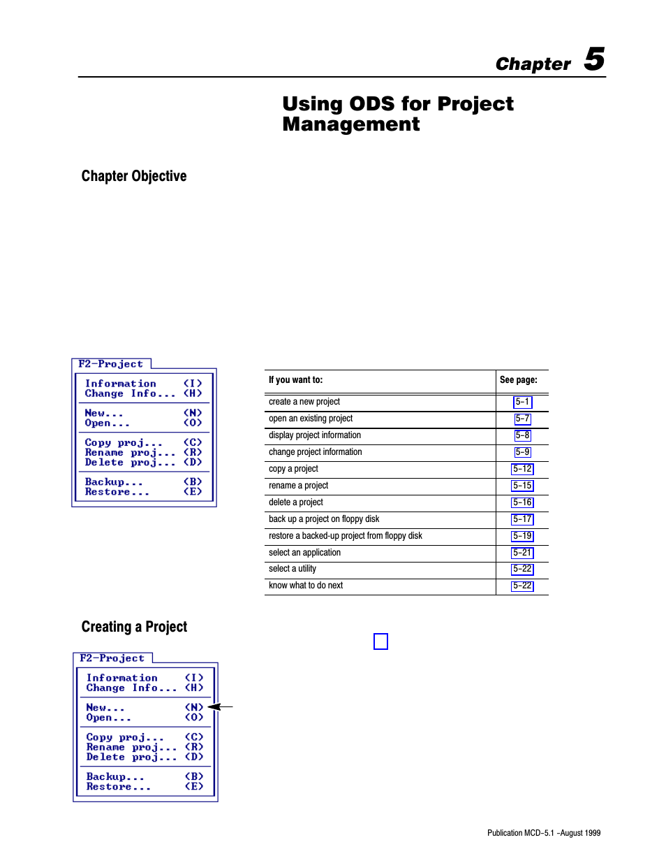 5 - using ods for project management, Chapter objective, Creating a project | Using ods for project management, Chapter, Chapter objective creating a project | Rockwell Automation 8520-OM Offline Development System Software User Manual | Page 42 / 100