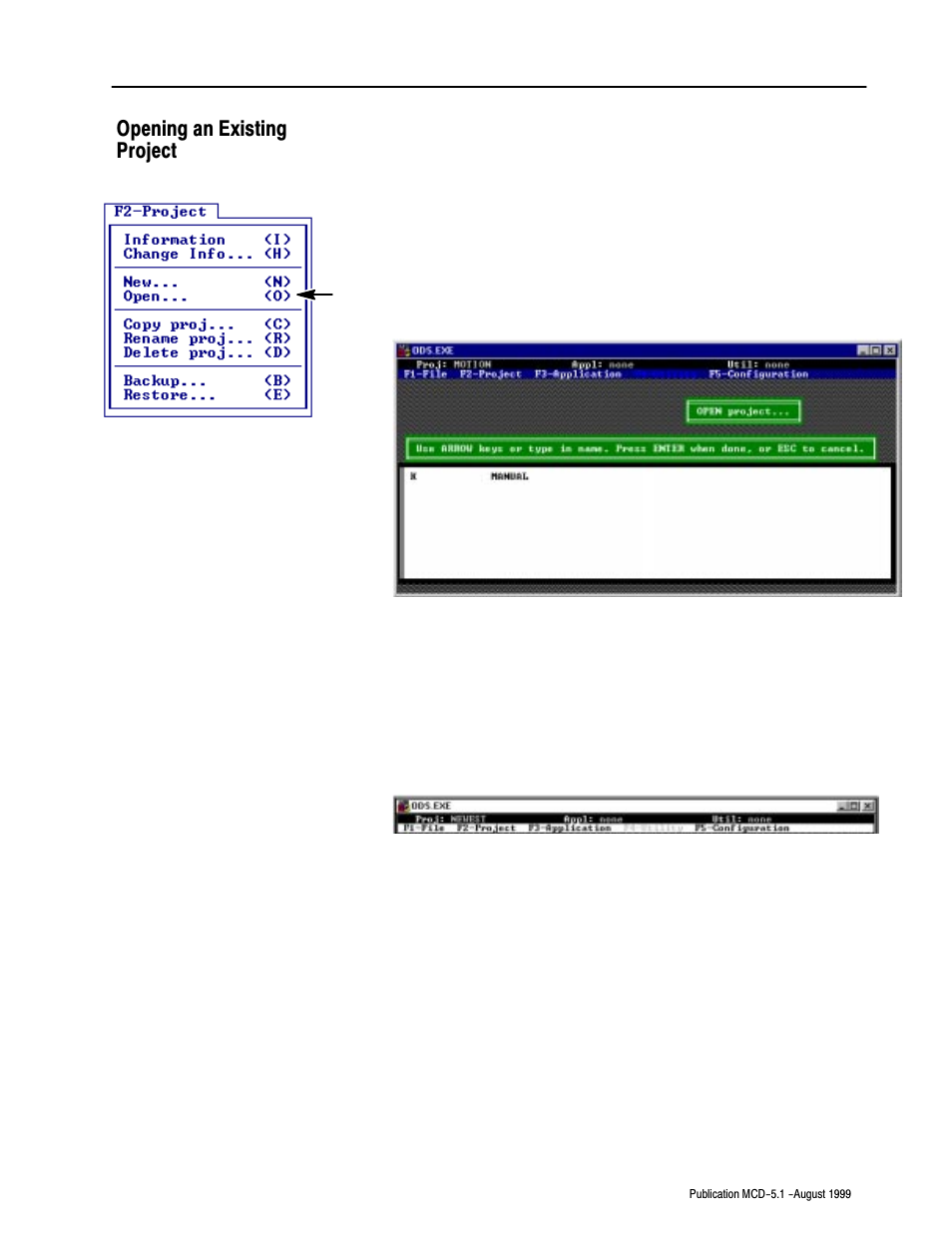 Opening an existing project | Rockwell Automation 8520-OM Offline Development System Software User Manual | Page 48 / 100