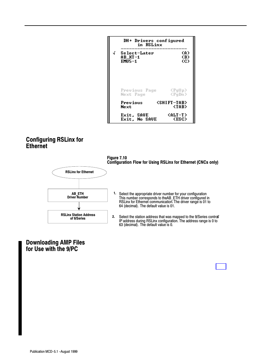 Configuring rslinx for ethernet, Downloading amp files for use with the 9/pc | Rockwell Automation 8520-OM Offline Development System Software User Manual | Page 86 / 100