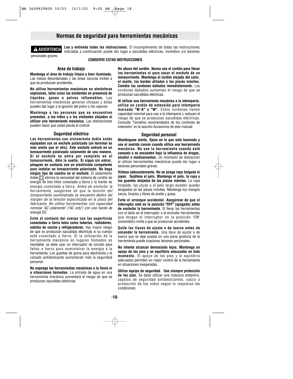 Normas de seguridad para herramientas mecánicas | Bosch 1500C User Manual | Page 18 / 28