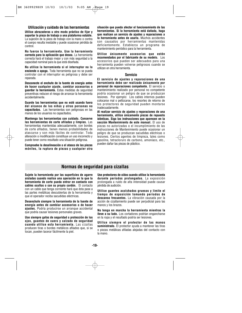 Normas de seguridad para cizallas | Bosch 1500C User Manual | Page 19 / 28