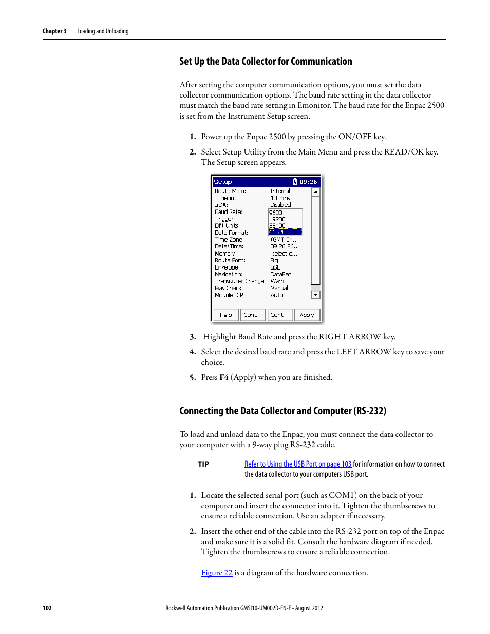Set up the data collector for communication | Rockwell Automation 1441-PEN25-Z Enpac 2500 Data Collector User Manual | Page 102 / 332