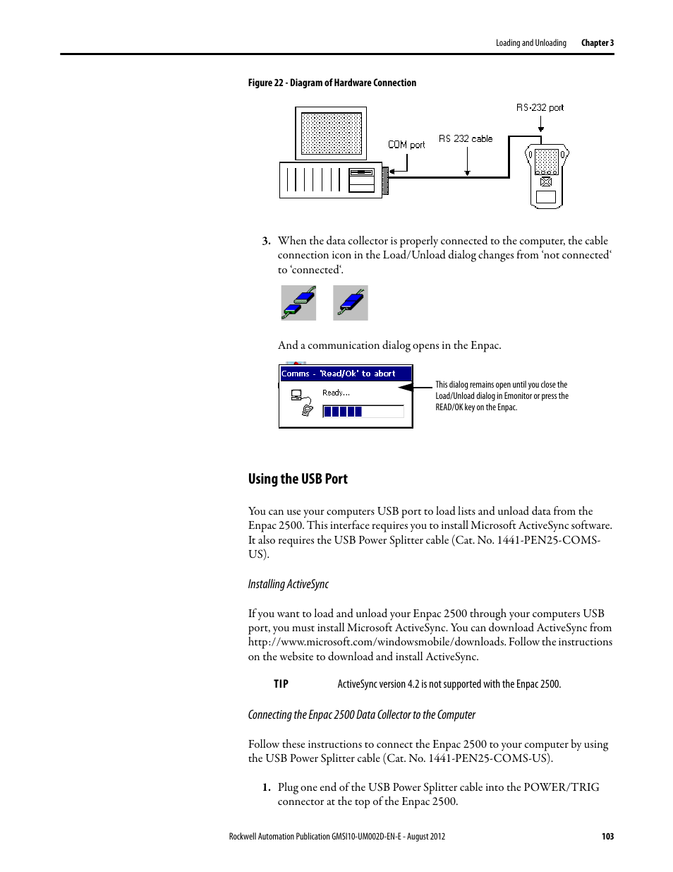 Using the usb port | Rockwell Automation 1441-PEN25-Z Enpac 2500 Data Collector User Manual | Page 103 / 332