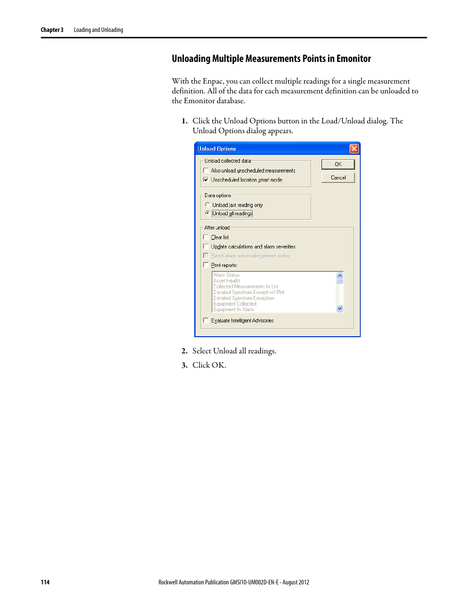 Unloading multiple measurements points in emonitor | Rockwell Automation 1441-PEN25-Z Enpac 2500 Data Collector User Manual | Page 114 / 332