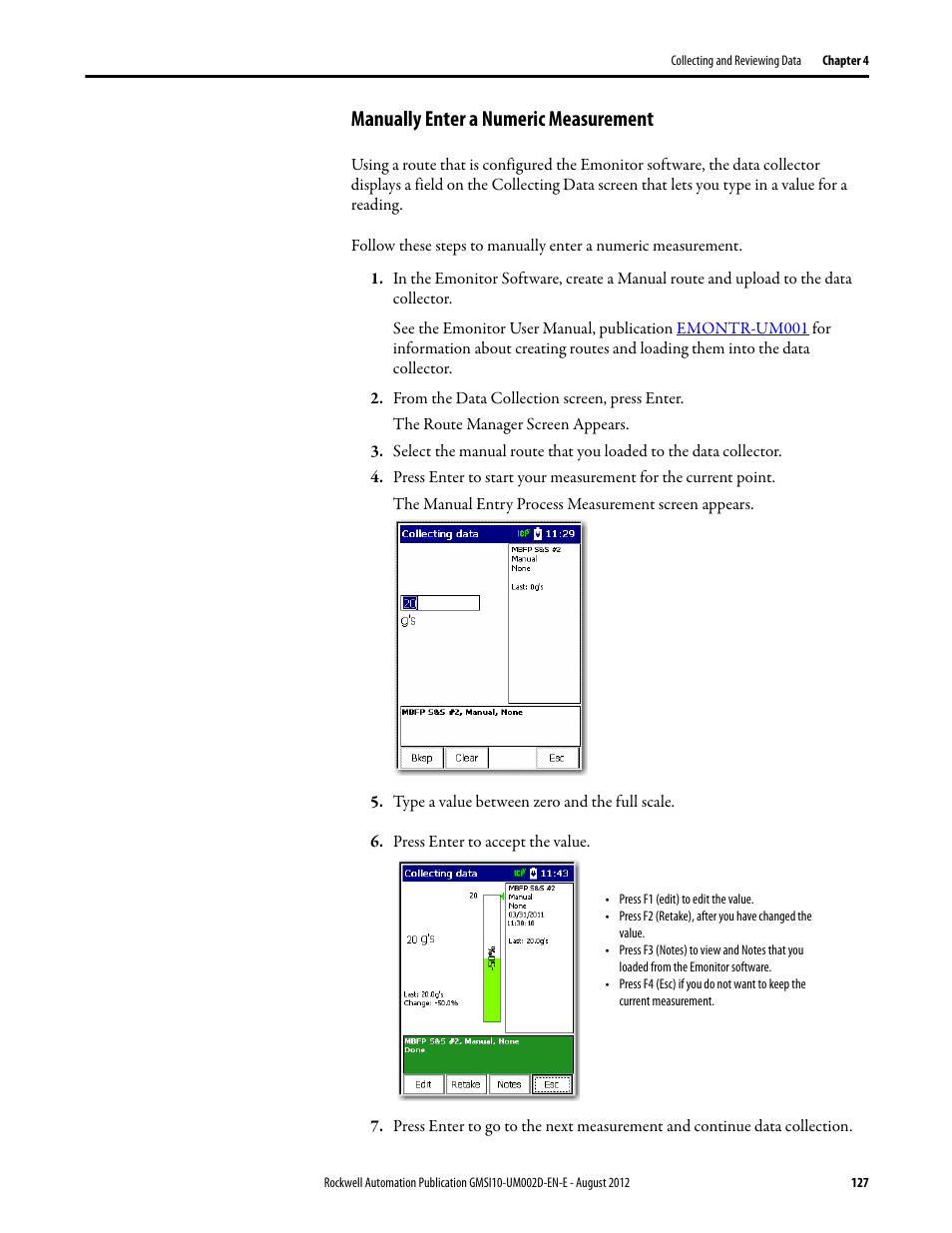 Manually enter a numeric measurement | Rockwell Automation 1441-PEN25-Z Enpac 2500 Data Collector User Manual | Page 127 / 332