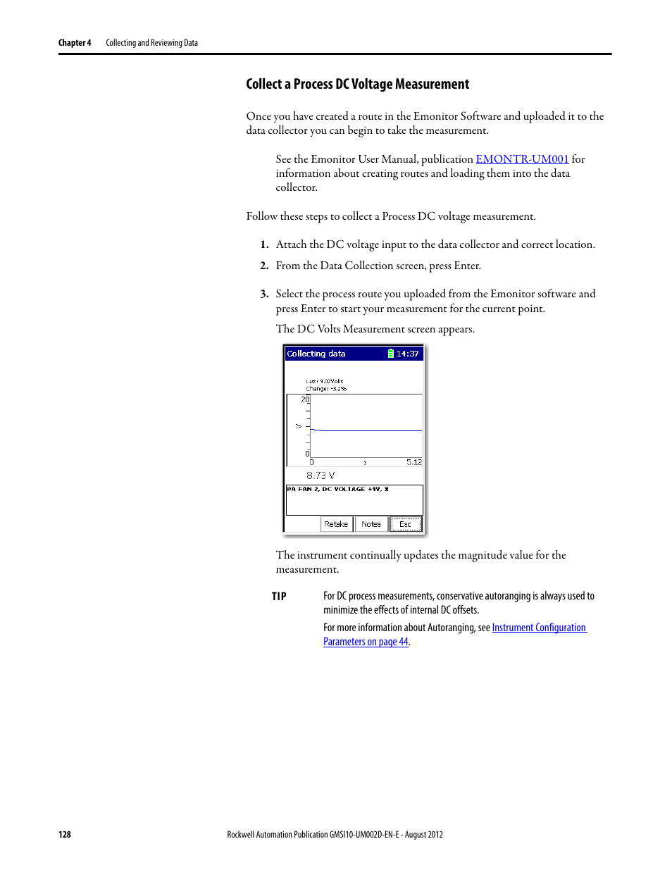 Collect a process dc voltage measurement | Rockwell Automation 1441-PEN25-Z Enpac 2500 Data Collector User Manual | Page 128 / 332