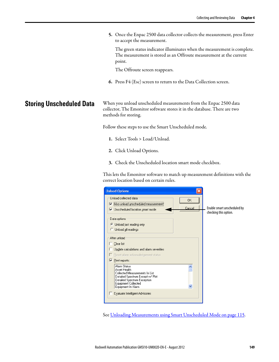 Storing unscheduled data | Rockwell Automation 1441-PEN25-Z Enpac 2500 Data Collector User Manual | Page 149 / 332
