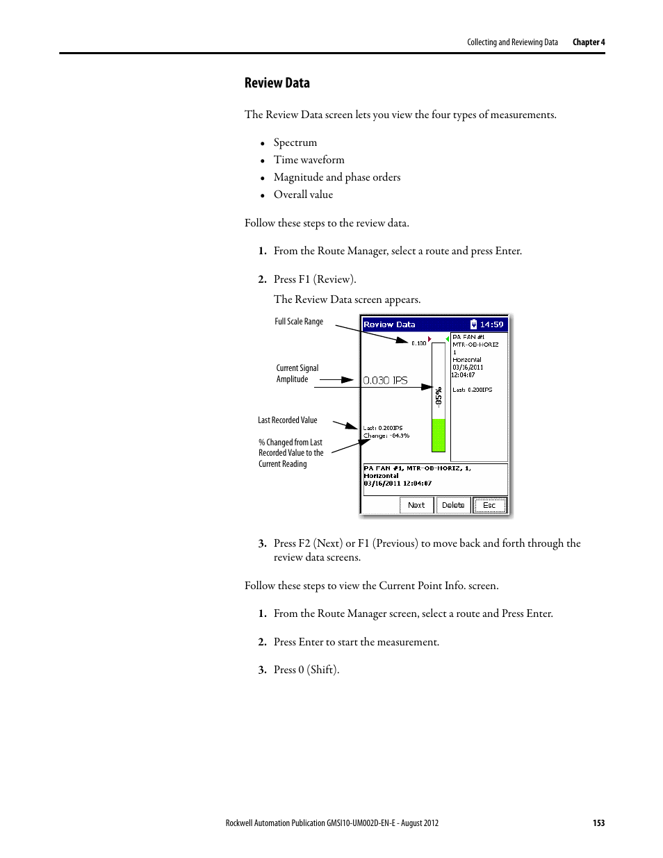 Review data | Rockwell Automation 1441-PEN25-Z Enpac 2500 Data Collector User Manual | Page 153 / 332