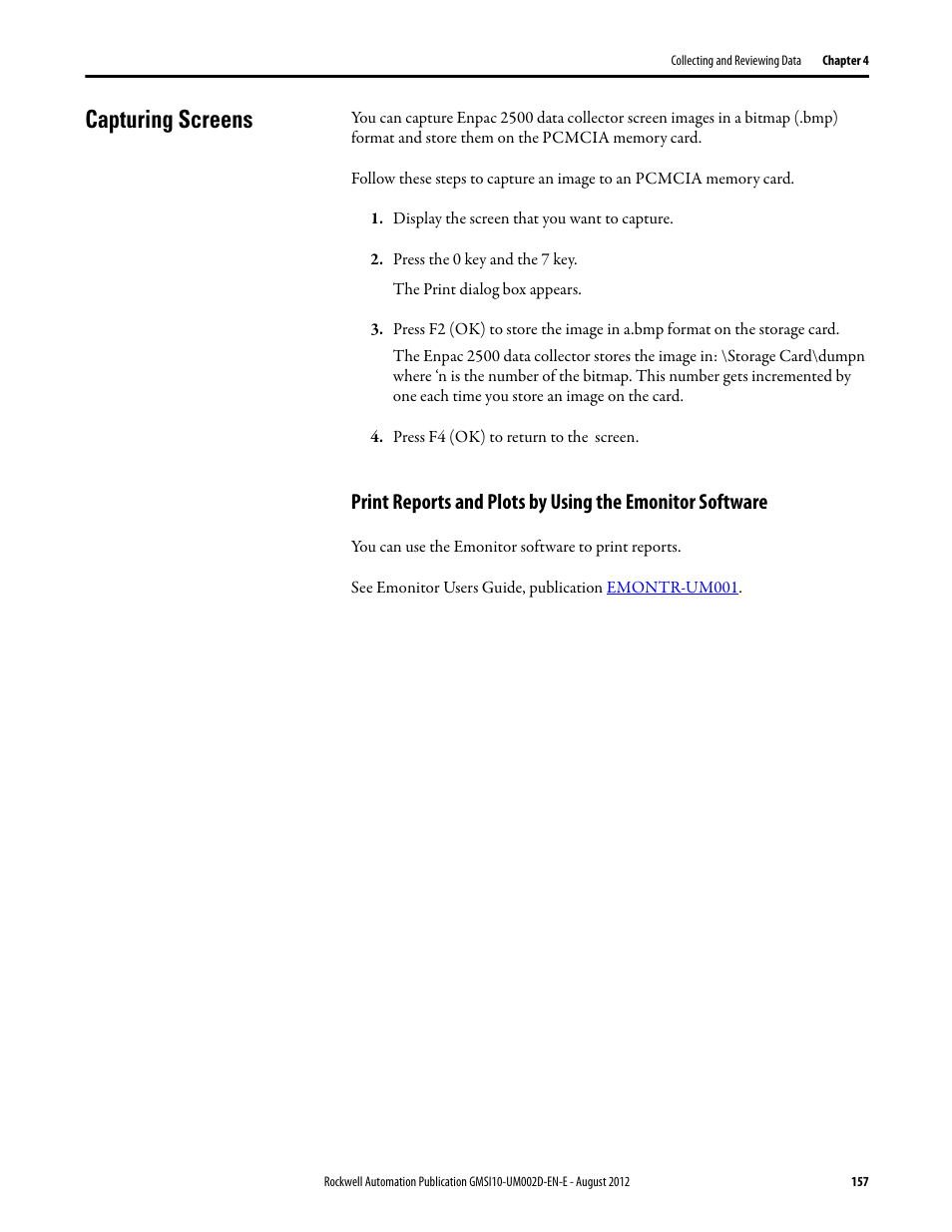 Capturing screens | Rockwell Automation 1441-PEN25-Z Enpac 2500 Data Collector User Manual | Page 157 / 332