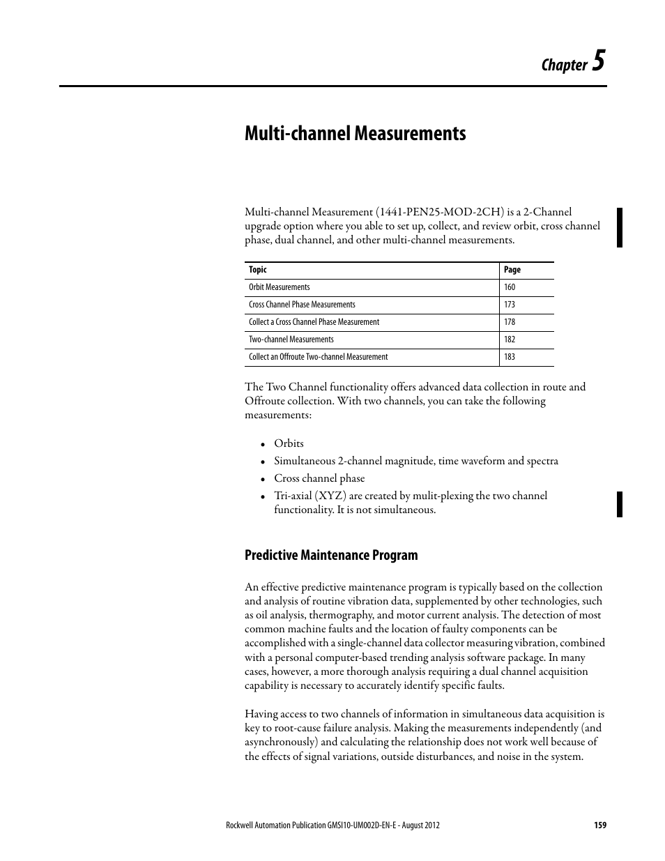 Multi-channel measurements, Predictive maintenance program, Chapter 5 | Chapter | Rockwell Automation 1441-PEN25-Z Enpac 2500 Data Collector User Manual | Page 159 / 332