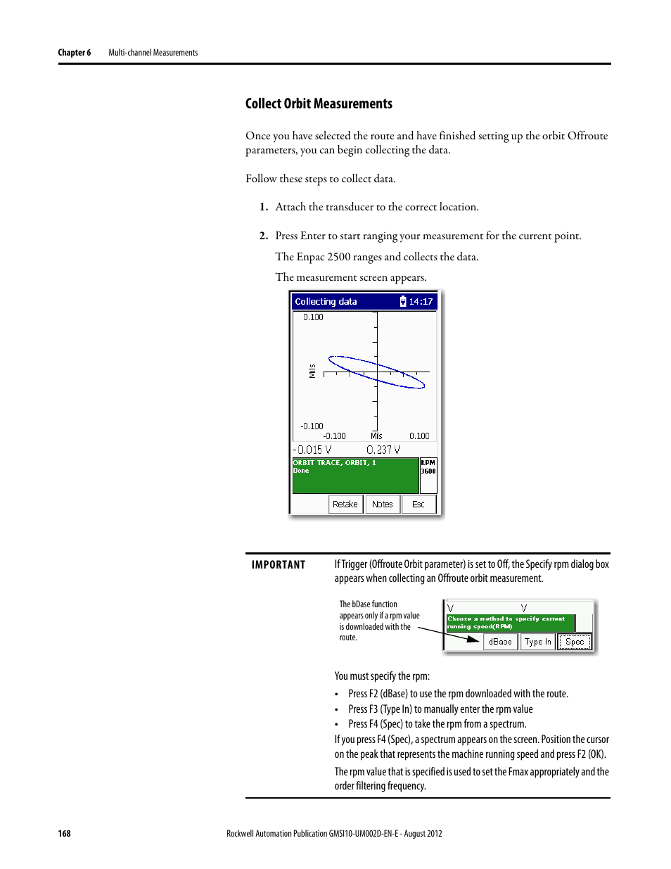 Collect orbit measurements | Rockwell Automation 1441-PEN25-Z Enpac 2500 Data Collector User Manual | Page 168 / 332