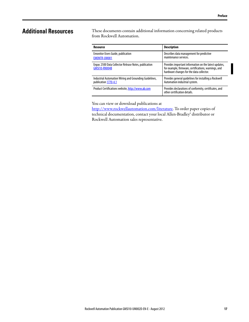 Additional resources | Rockwell Automation 1441-PEN25-Z Enpac 2500 Data Collector User Manual | Page 17 / 332
