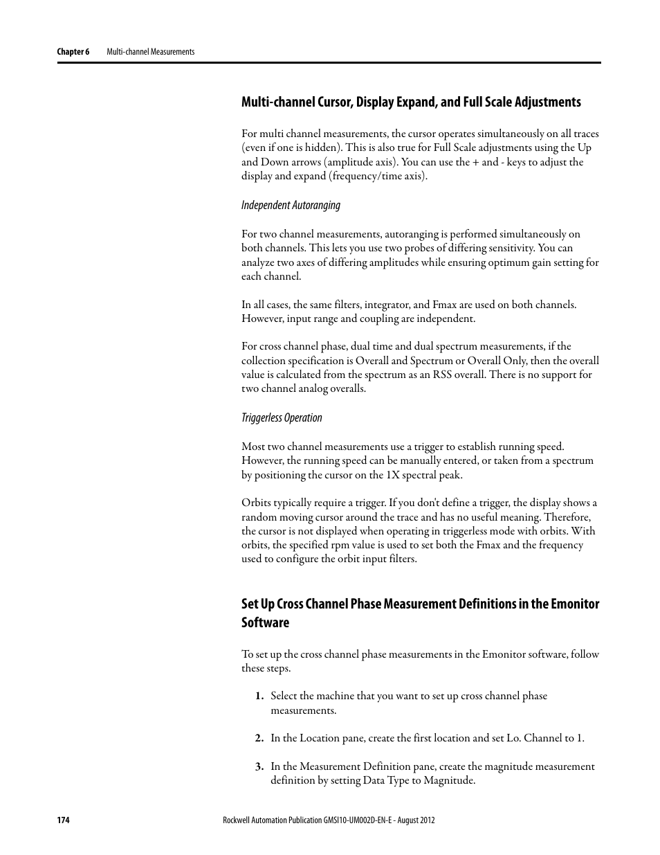 Multi-channel cursor, display expand, and, Full scale adjustments, Emonitor software | Rockwell Automation 1441-PEN25-Z Enpac 2500 Data Collector User Manual | Page 174 / 332