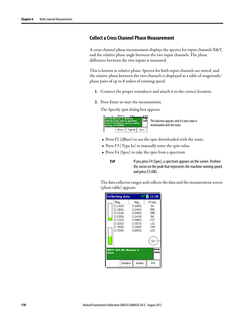 Collect a cross channel phase measurement | Rockwell Automation 1441-PEN25-Z Enpac 2500 Data Collector User Manual | Page 178 / 332