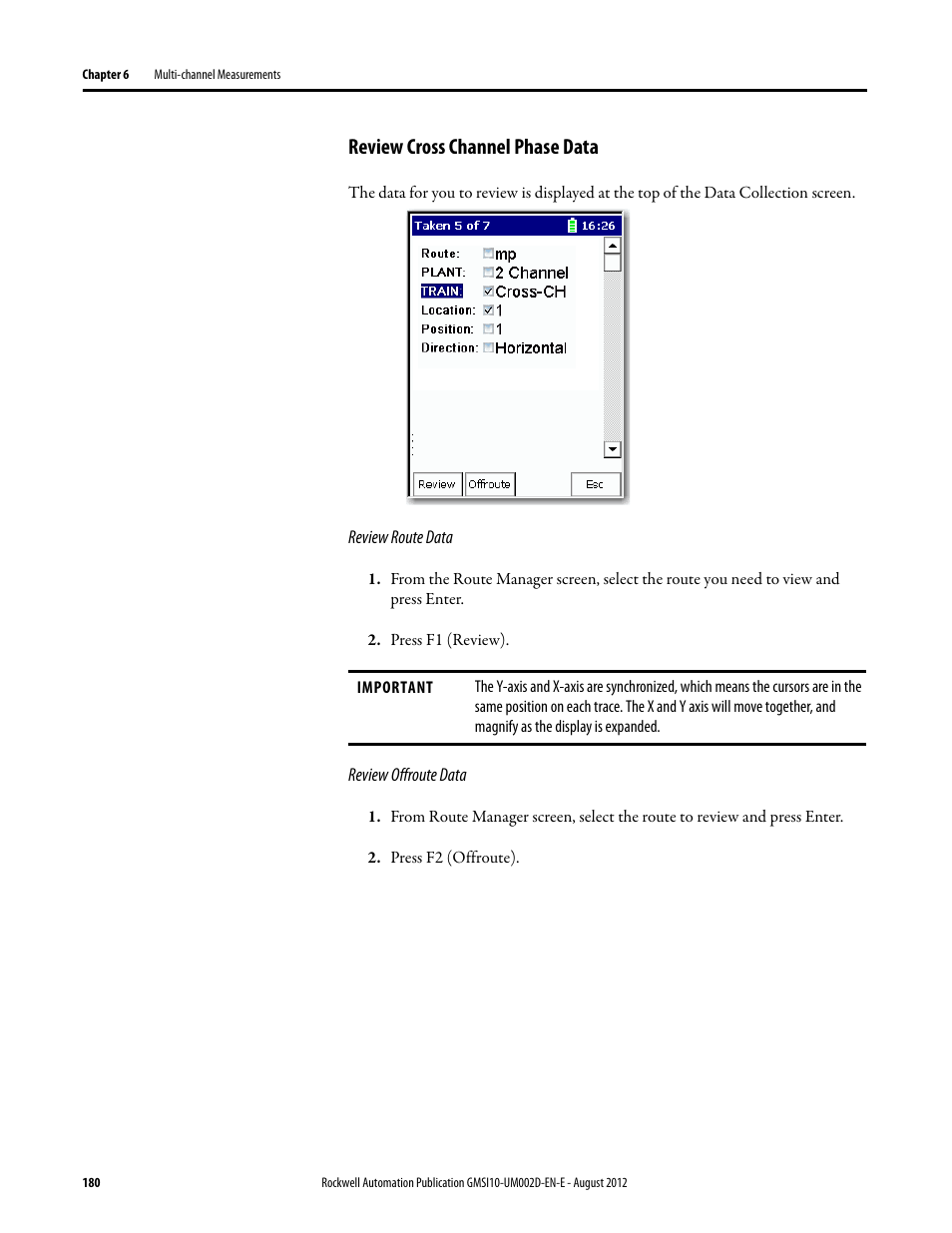 Review cross channel phase data | Rockwell Automation 1441-PEN25-Z Enpac 2500 Data Collector User Manual | Page 180 / 332