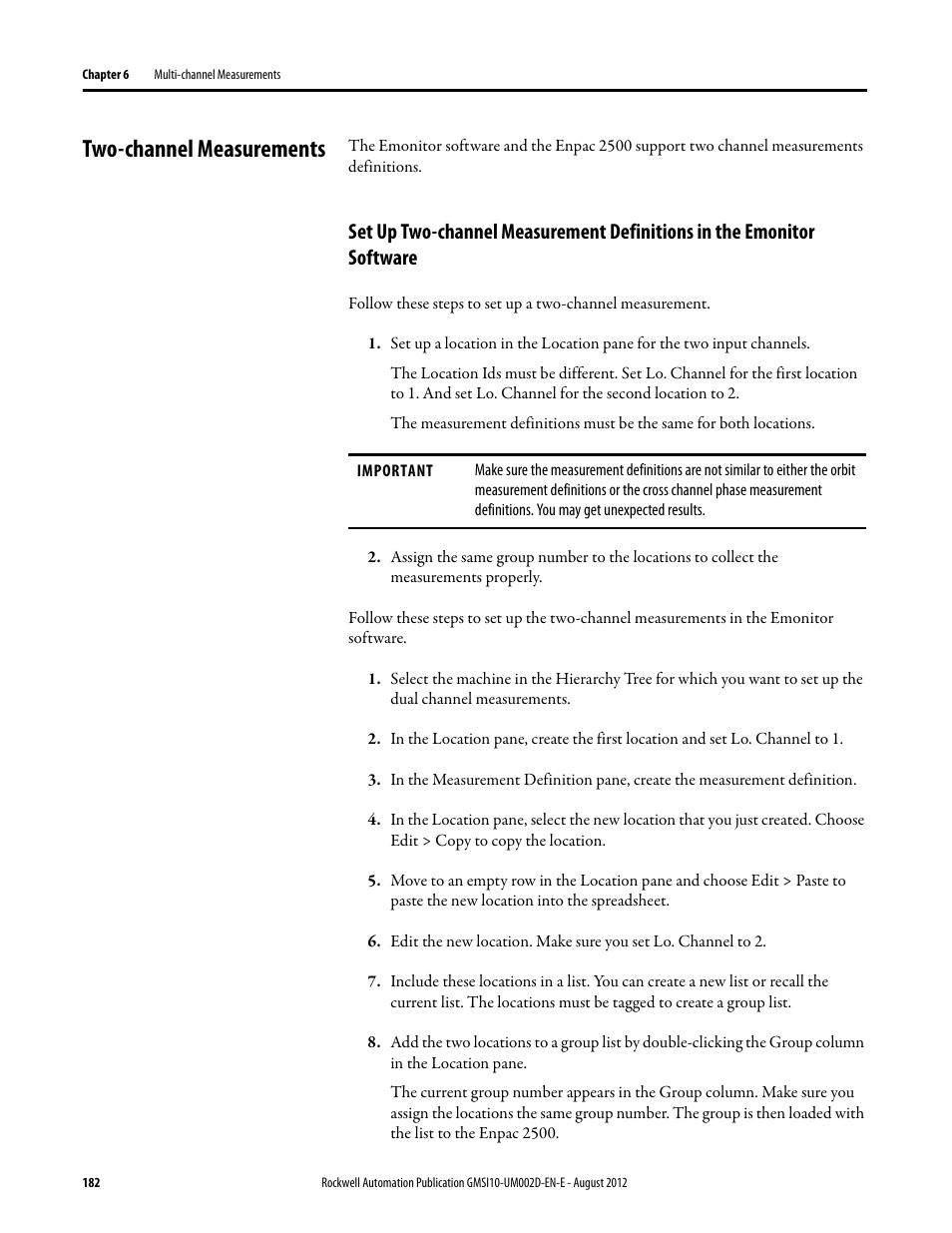 Two-channel measurements, Set up two-channel measurement definitions in, The emonitor software | Rockwell Automation 1441-PEN25-Z Enpac 2500 Data Collector User Manual | Page 182 / 332