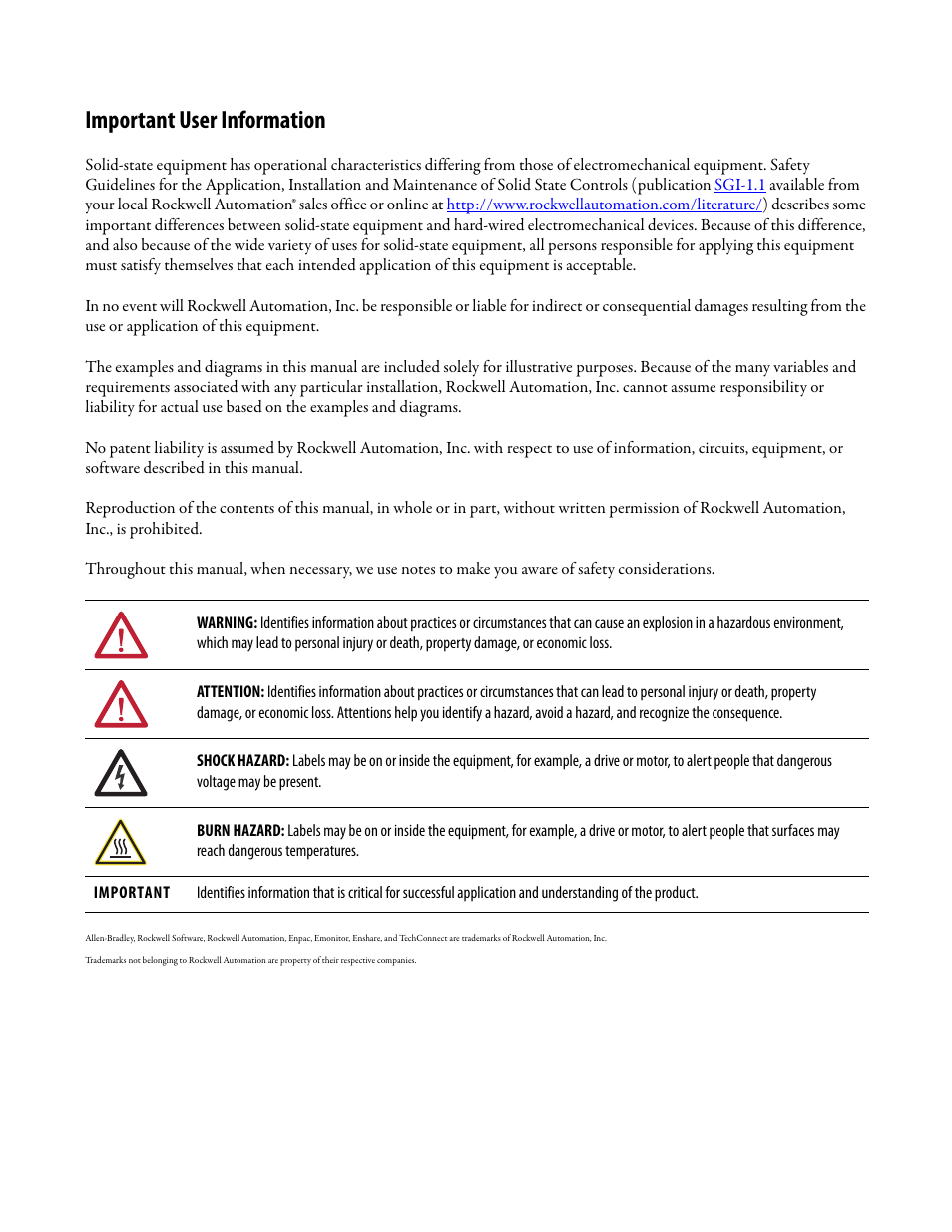 Important user information | Rockwell Automation 1441-PEN25-Z Enpac 2500 Data Collector User Manual | Page 2 / 332