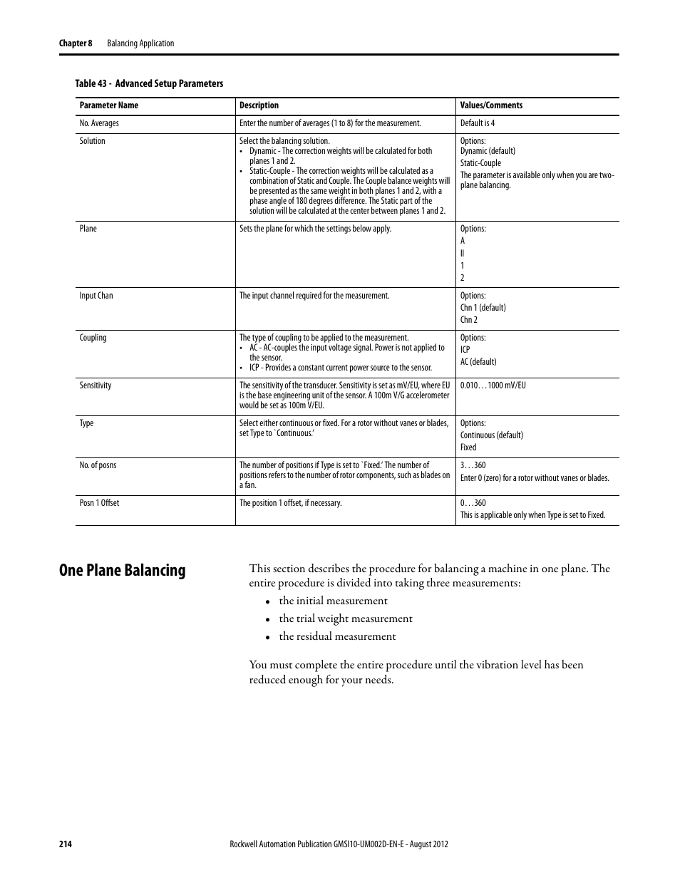 One plane balancing | Rockwell Automation 1441-PEN25-Z Enpac 2500 Data Collector User Manual | Page 214 / 332