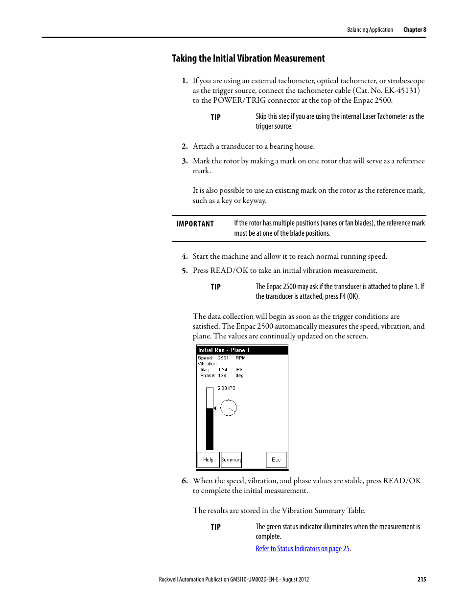 Taking the initial vibration measurement | Rockwell Automation 1441-PEN25-Z Enpac 2500 Data Collector User Manual | Page 215 / 332