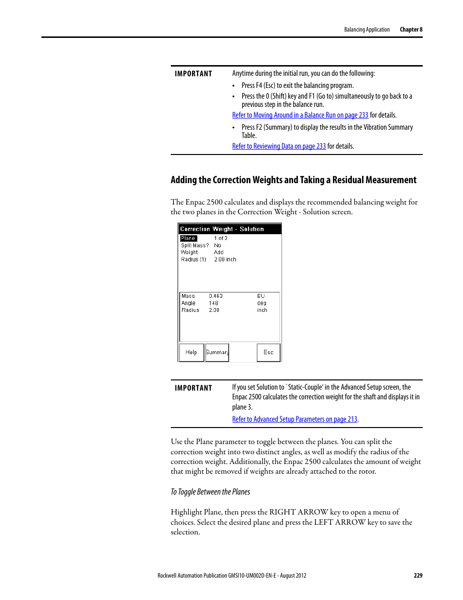 Adding the correction weights and, Taking a residual measurement | Rockwell Automation 1441-PEN25-Z Enpac 2500 Data Collector User Manual | Page 229 / 332