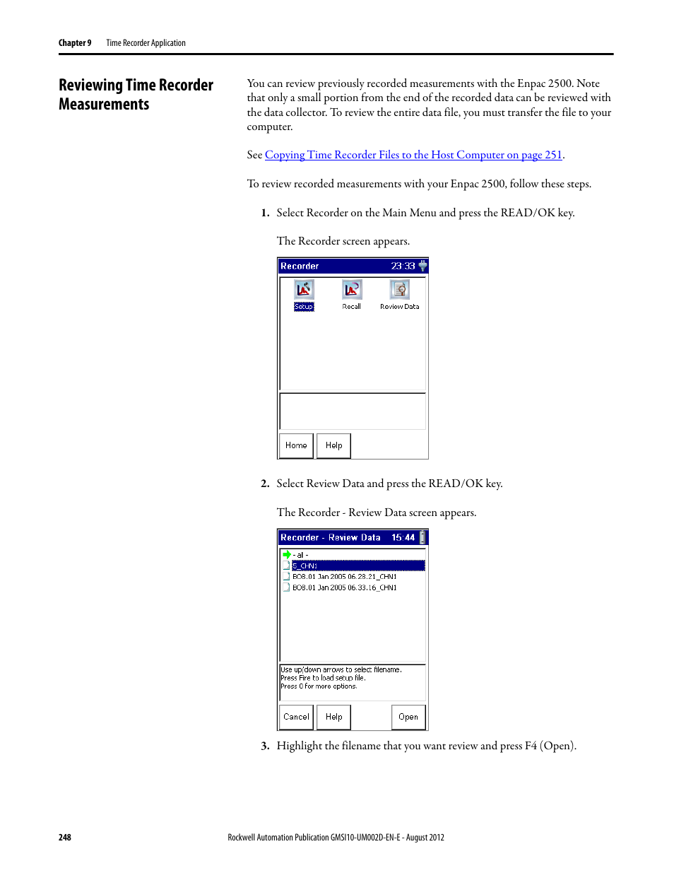 Reviewing time recorder measurements | Rockwell Automation 1441-PEN25-Z Enpac 2500 Data Collector User Manual | Page 248 / 332