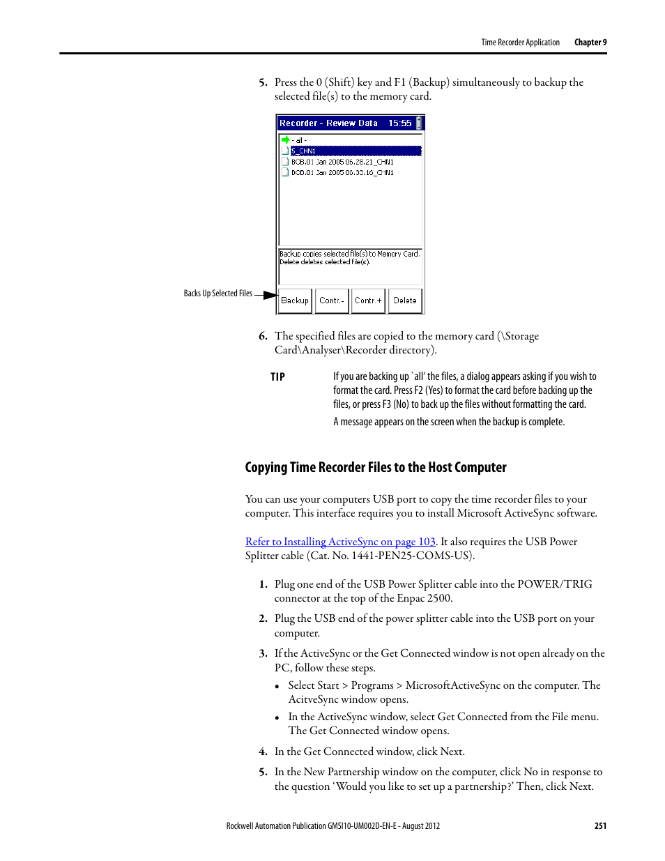 Copying time recorder files to the host computer | Rockwell Automation 1441-PEN25-Z Enpac 2500 Data Collector User Manual | Page 251 / 332